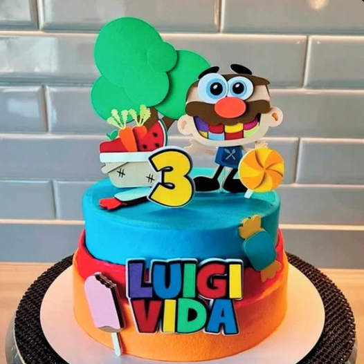 Topo de Bolo 3 Palavrinhas Luigi